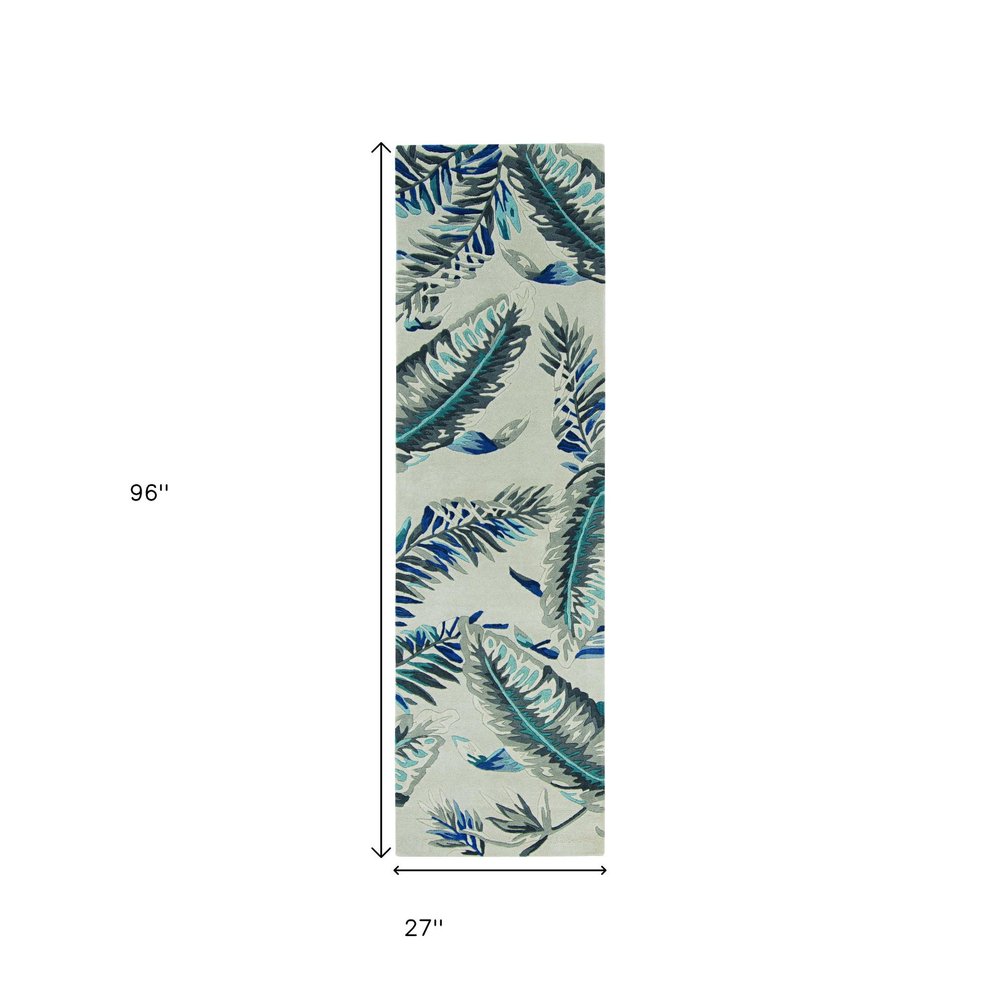 5' X 8' Blue and Gray Wool Botanical Leaves Hand Tufted Area Rug