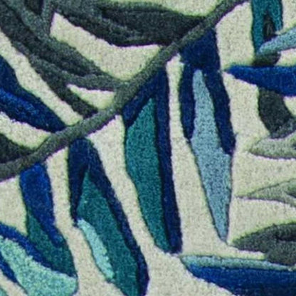 5' X 8' Blue and Gray Wool Botanical Leaves Hand Tufted Area Rug