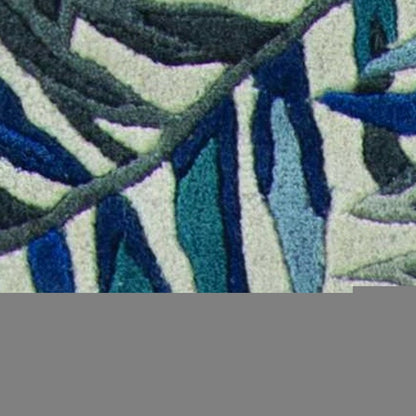 5' X 8' Blue and Gray Wool Botanical Leaves Hand Tufted Area Rug