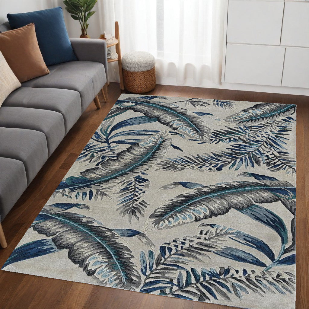 8' X 11' Blue and Gray Wool Hand Tufted Area Rug