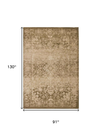 7' X 10' Beige And Tan Floral Medallion Area Rug
