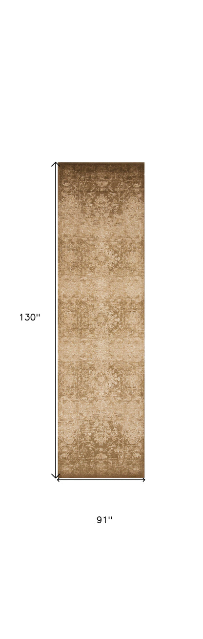 8' Beige Floral Runner Rug