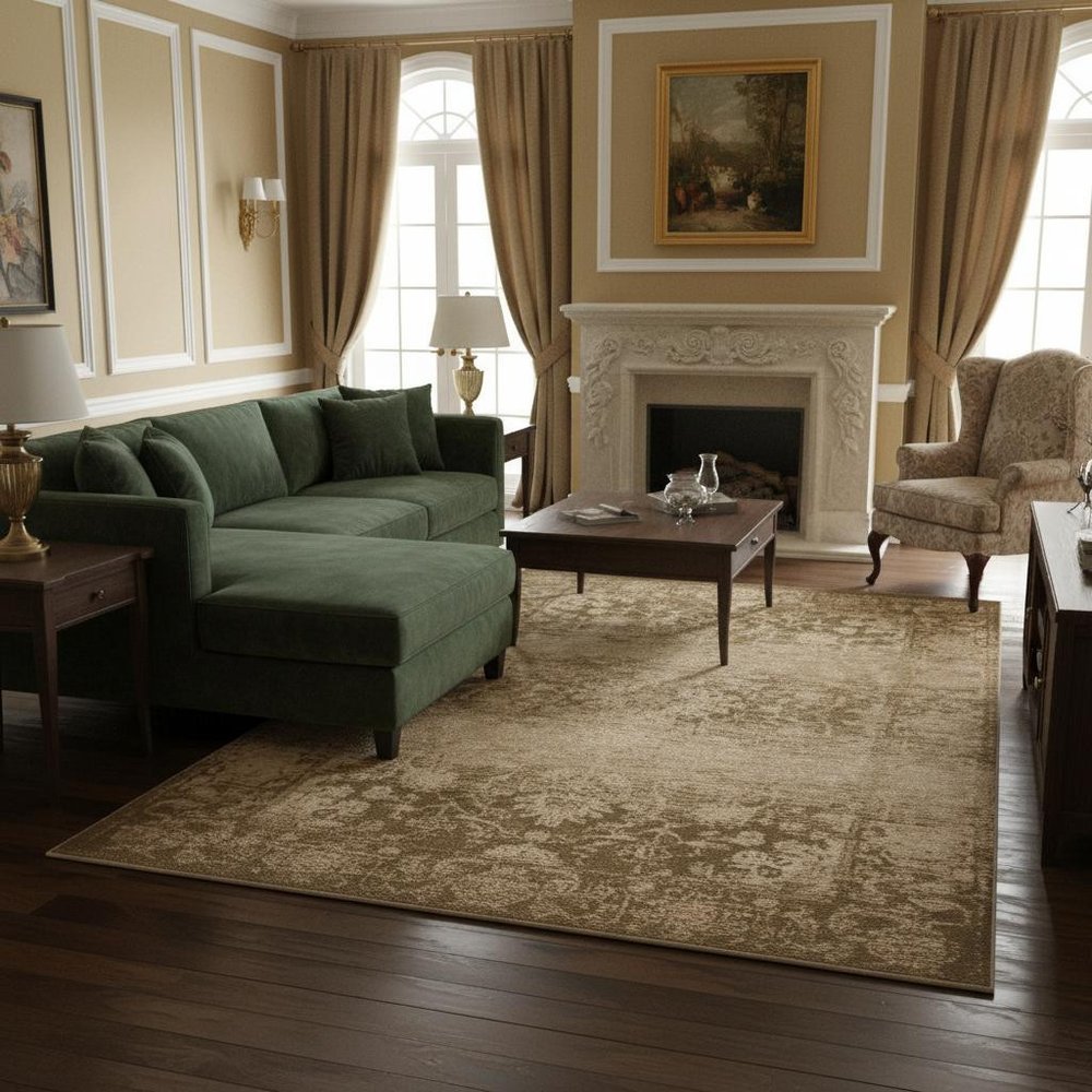 7' X 10' Beige And Tan Floral Medallion Area Rug