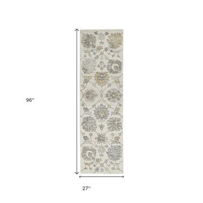 5' X 7' Ivory Gray And Green Wool Floral Hand Tufted Distressed Area Rug