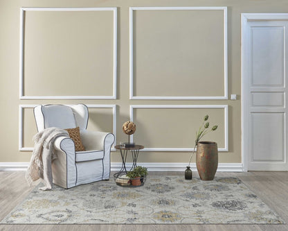 8' Ivory Gray And Green Wool Floral Hand Tufted Runner Rug