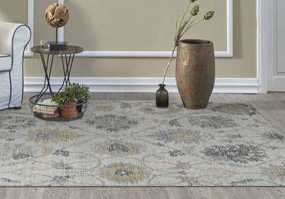 8' Ivory Gray And Green Wool Floral Hand Tufted Runner Rug