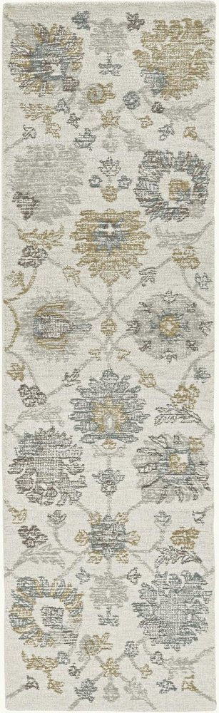 8' X 11' Ivory Gray And Green Wool Floral Hand Tufted Area Rug