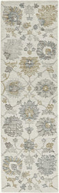 8' Ivory Gray And Green Wool Floral Hand Tufted Runner Rug
