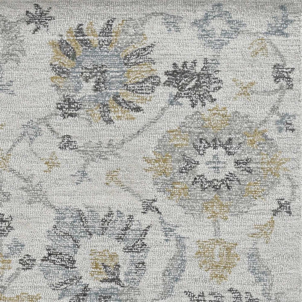 5' X 7' Ivory Gray And Green Wool Floral Hand Tufted Distressed Area Rug