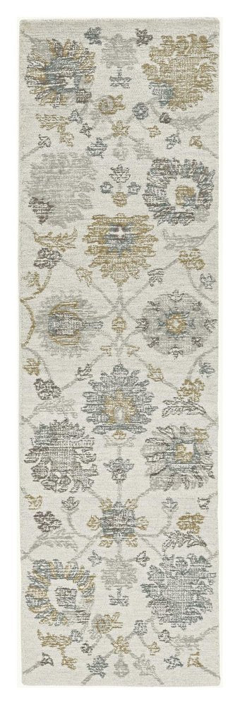 5' X 7' Ivory Gray And Green Wool Floral Hand Tufted Distressed Area Rug