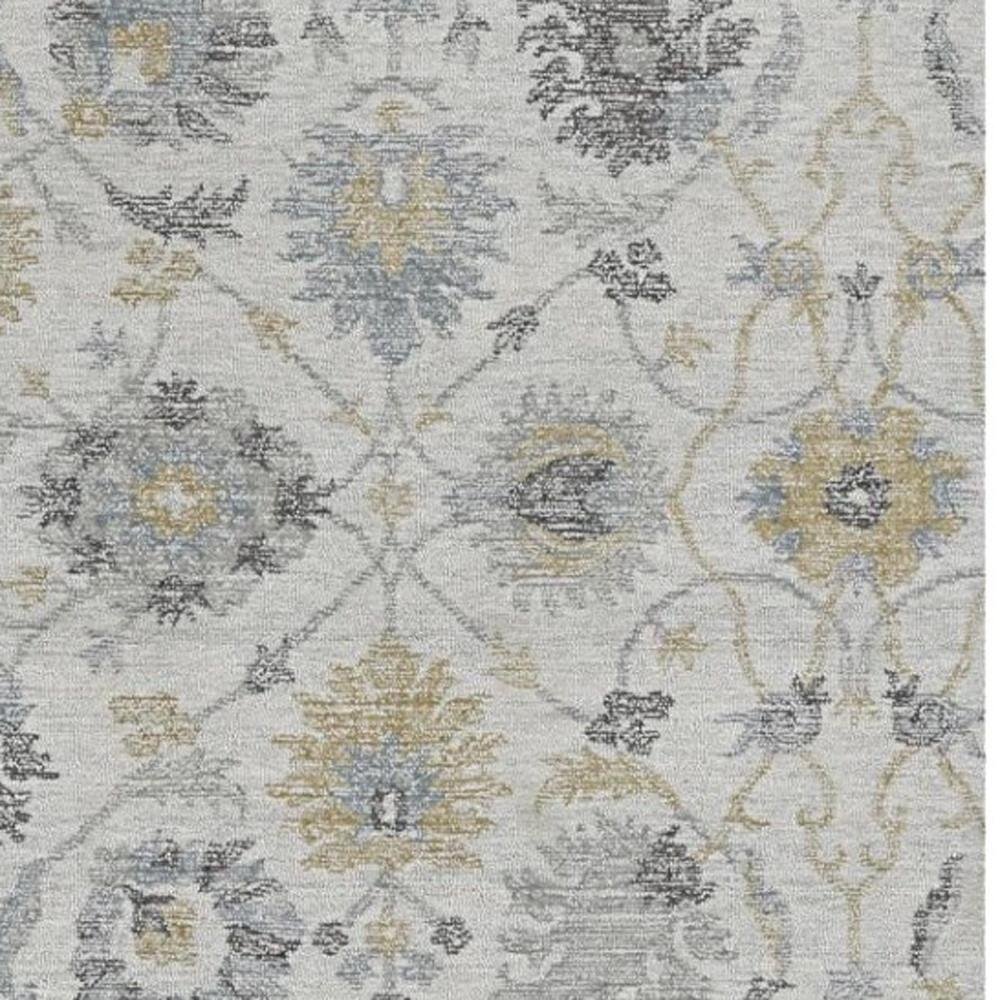 5' X 7' Ivory Gray And Green Wool Floral Hand Tufted Distressed Area Rug