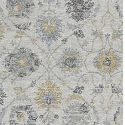 5' X 7' Ivory Gray And Green Wool Floral Hand Tufted Distressed Area Rug