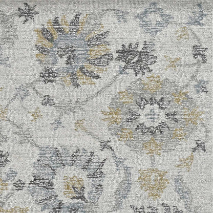 5' X 7' Ivory Gray And Green Wool Floral Hand Tufted Distressed Area Rug