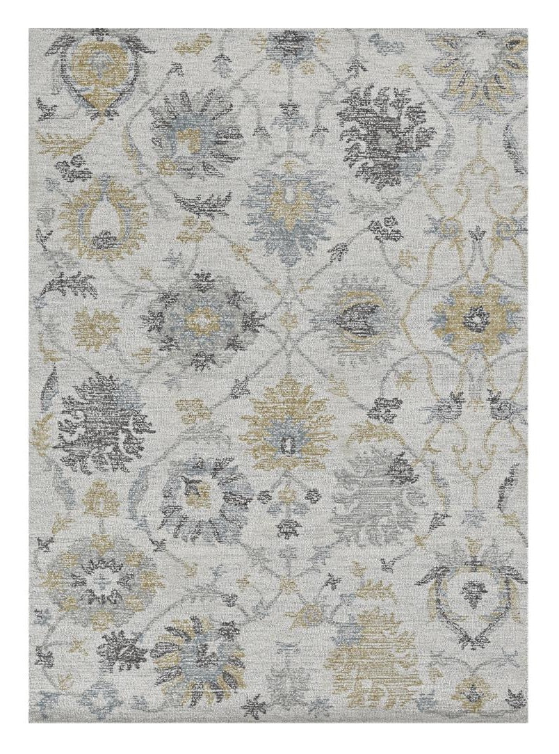 7' X 10' Ivory Hand Tufted Space Dyed Traditional Floral Indoor Area Rug