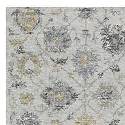 5' X 7' Ivory Gray And Green Wool Floral Hand Tufted Distressed Area Rug