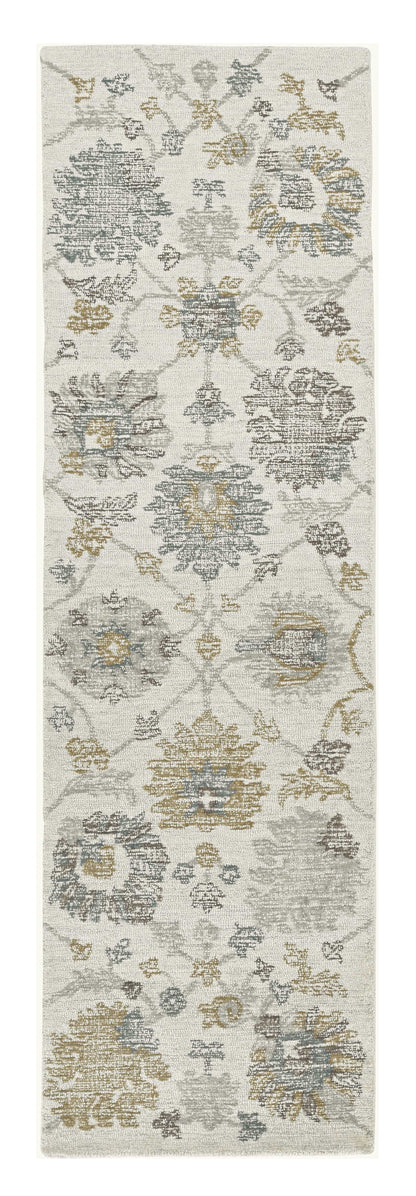 7' X 10' Ivory Hand Tufted Space Dyed Traditional Floral Indoor Area Rug