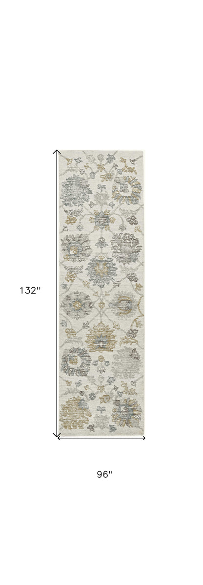 7' X 10' Ivory Hand Tufted Space Dyed Traditional Floral Indoor Area Rug