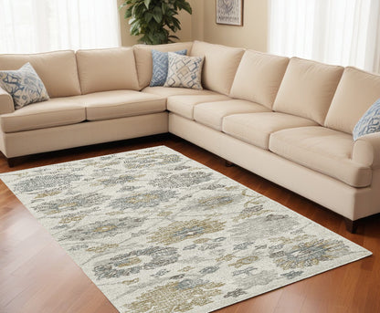 7' X 10' Ivory Hand Tufted Space Dyed Traditional Floral Indoor Area Rug