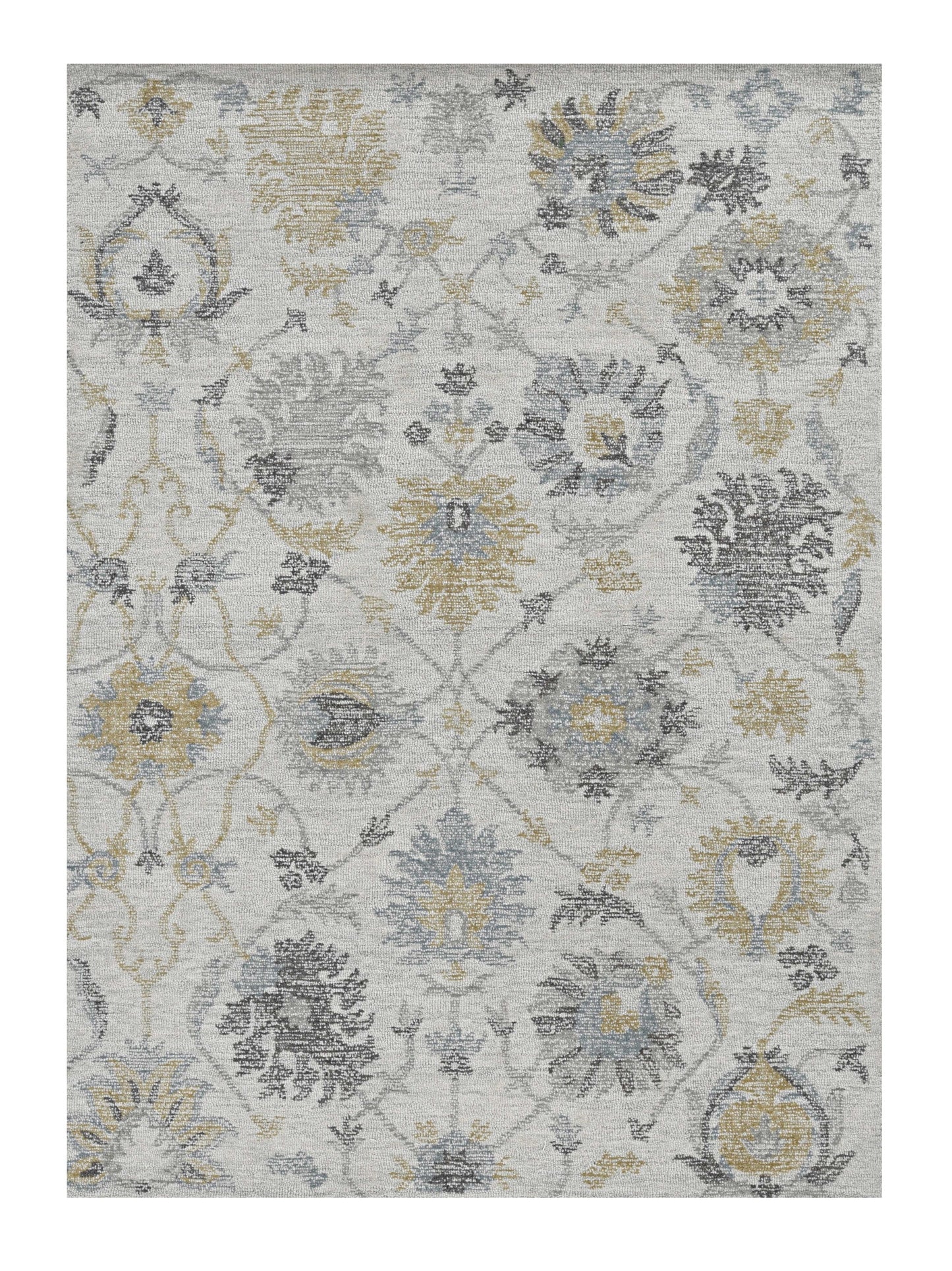 7' X 10' Ivory Hand Tufted Space Dyed Traditional Floral Indoor Area Rug