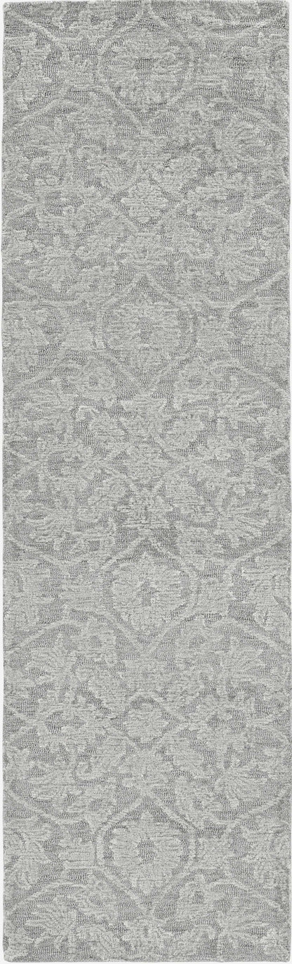 8' Grey Hand Tufted Space Dyed Floral Ogee Indoor Runner Rug