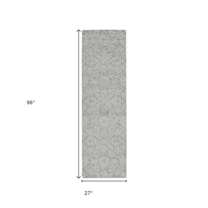 5' X 7' Gray And Light Gray Wool Floral Medallion Hand Tufted Area Rug
