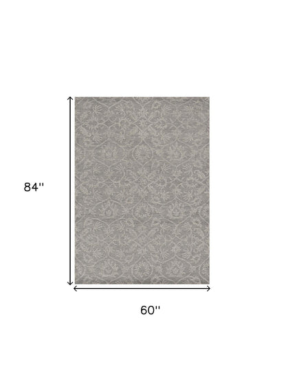 8' Grey Hand Tufted Space Dyed Floral Ogee Indoor Runner Rug