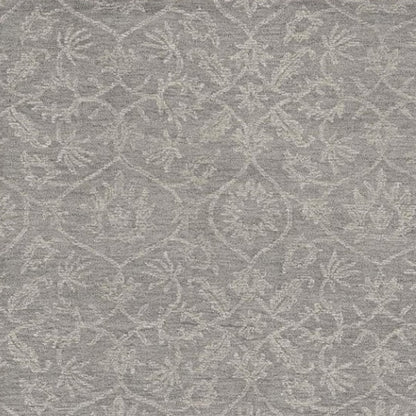 5' X 7' Gray And Light Gray Wool Floral Medallion Hand Tufted Area Rug
