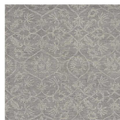 8' Grey Hand Tufted Space Dyed Floral Ogee Indoor Runner Rug