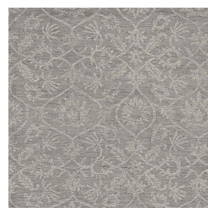 5' X 7' Gray And Light Gray Wool Floral Medallion Hand Tufted Area Rug