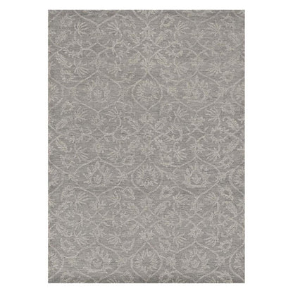 5' X 7' Gray And Light Gray Wool Floral Medallion Hand Tufted Area Rug