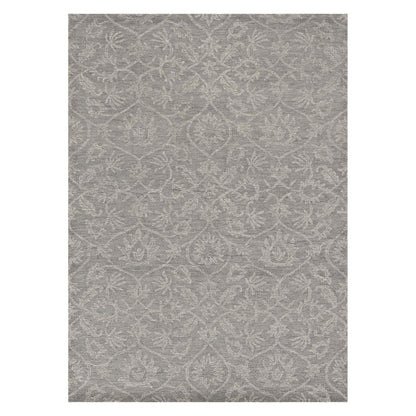 5' X 7' Gray And Light Gray Wool Floral Medallion Hand Tufted Area Rug