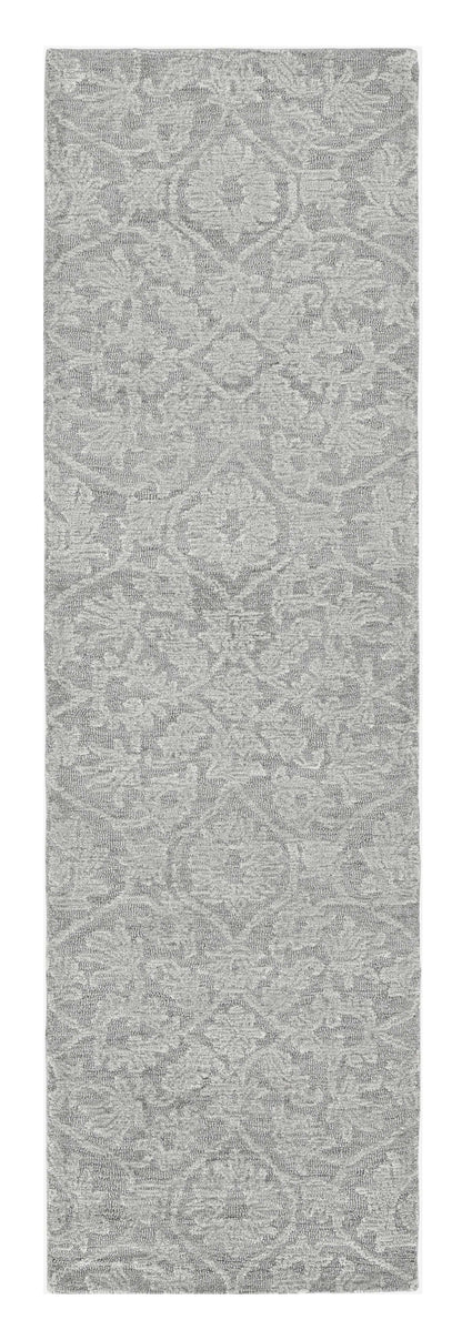 5' X 7' Gray And Light Gray Wool Floral Medallion Hand Tufted Area Rug