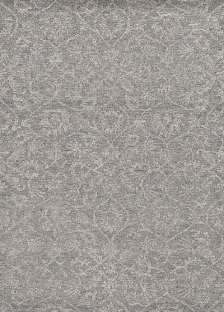 5' X 7' Gray And Light Gray Wool Floral Medallion Hand Tufted Area Rug