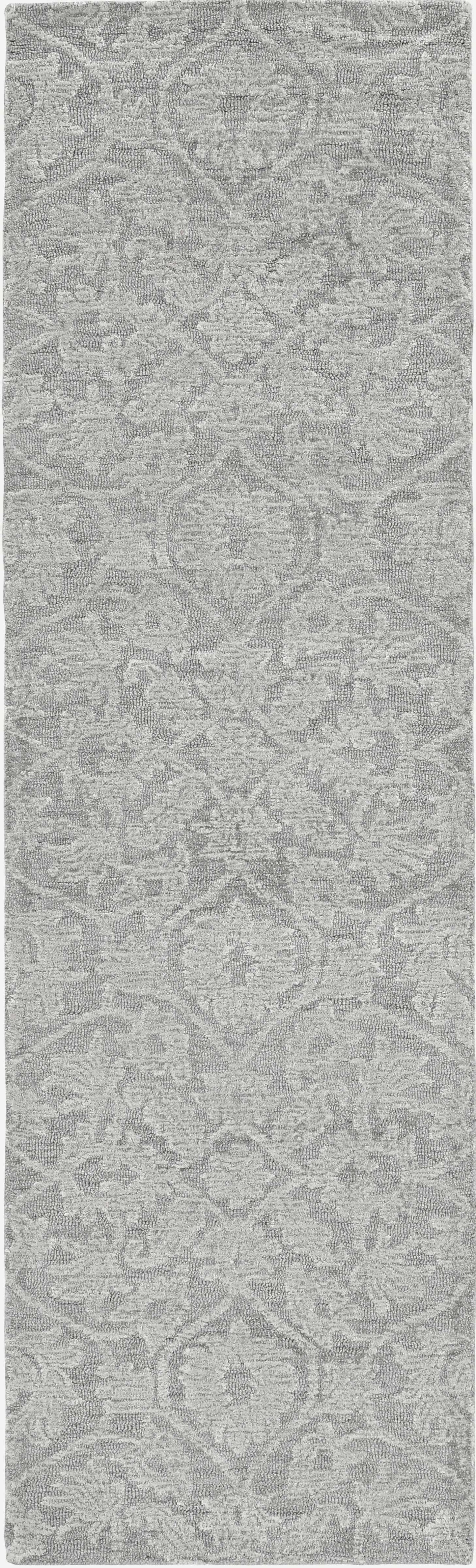 8' Grey Hand Tufted Space Dyed Floral Ogee Indoor Runner Rug