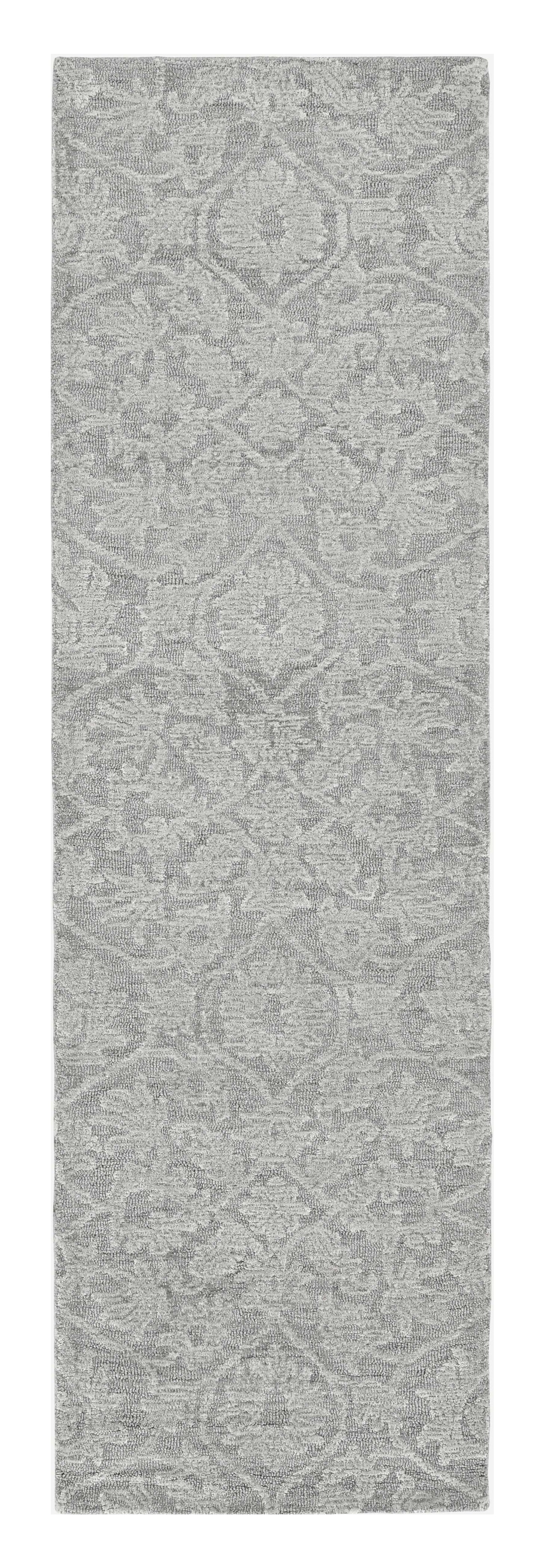 8' Grey Hand Tufted Space Dyed Floral Ogee Indoor Runner Rug