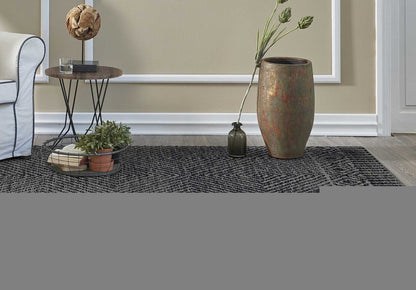 9' X 13' Gray And Black Wool Geometric Hand Tufted Area Rug