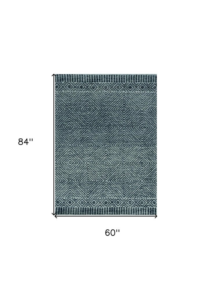 8' X 11' Gray And Black Wool Geometric Hand Tufted Area Rug