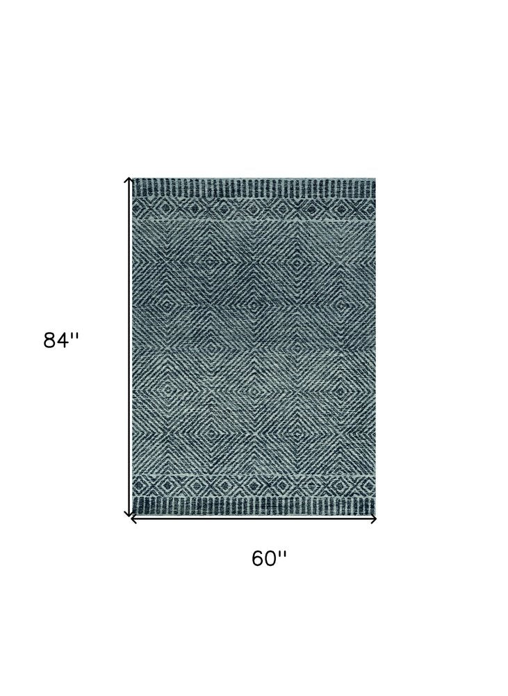 5' X 7' Gray And Black Wool Geometric Hand Tufted Area Rug