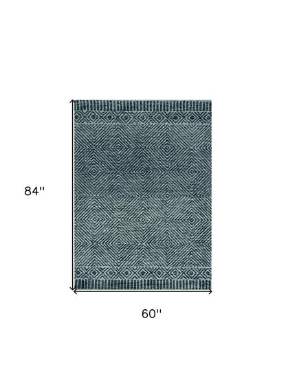 5' X 7' Gray And Black Wool Geometric Hand Tufted Area Rug
