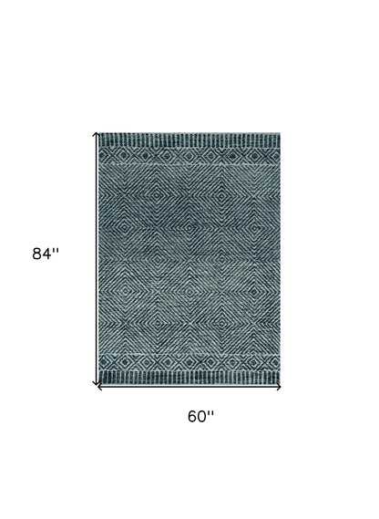 5' X 7' Gray And Black Wool Geometric Hand Tufted Area Rug