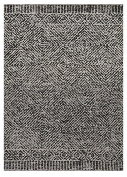 9' X 13' Gray And Black Wool Geometric Hand Tufted Area Rug