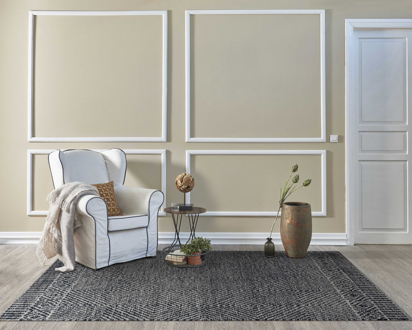 5' X 7' Gray And Black Wool Geometric Hand Tufted Area Rug