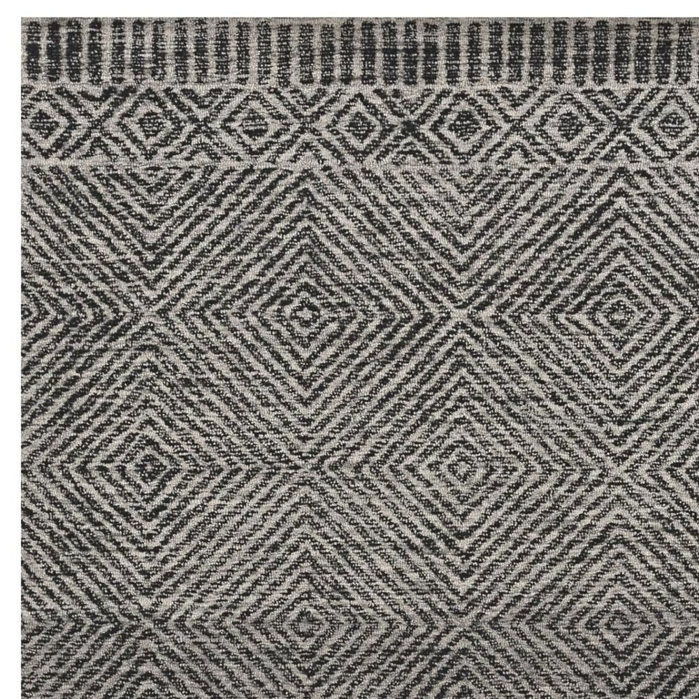 9' X 13' Gray And Black Wool Geometric Hand Tufted Area Rug