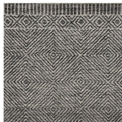 9' X 13' Gray And Black Wool Geometric Hand Tufted Area Rug