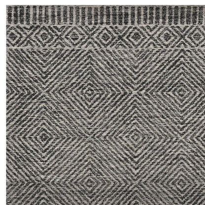 9' X 13' Gray And Black Wool Geometric Hand Tufted Area Rug