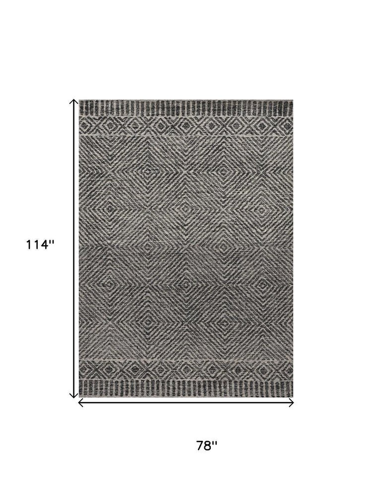 8' X 11' Gray And Black Wool Geometric Hand Tufted Area Rug