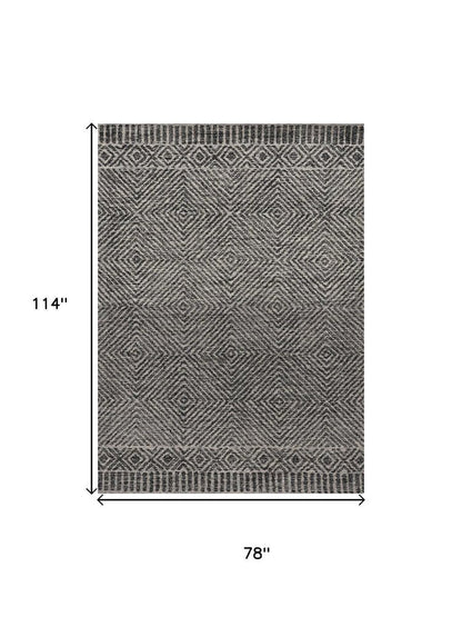 8' X 11' Gray And Black Wool Geometric Hand Tufted Area Rug