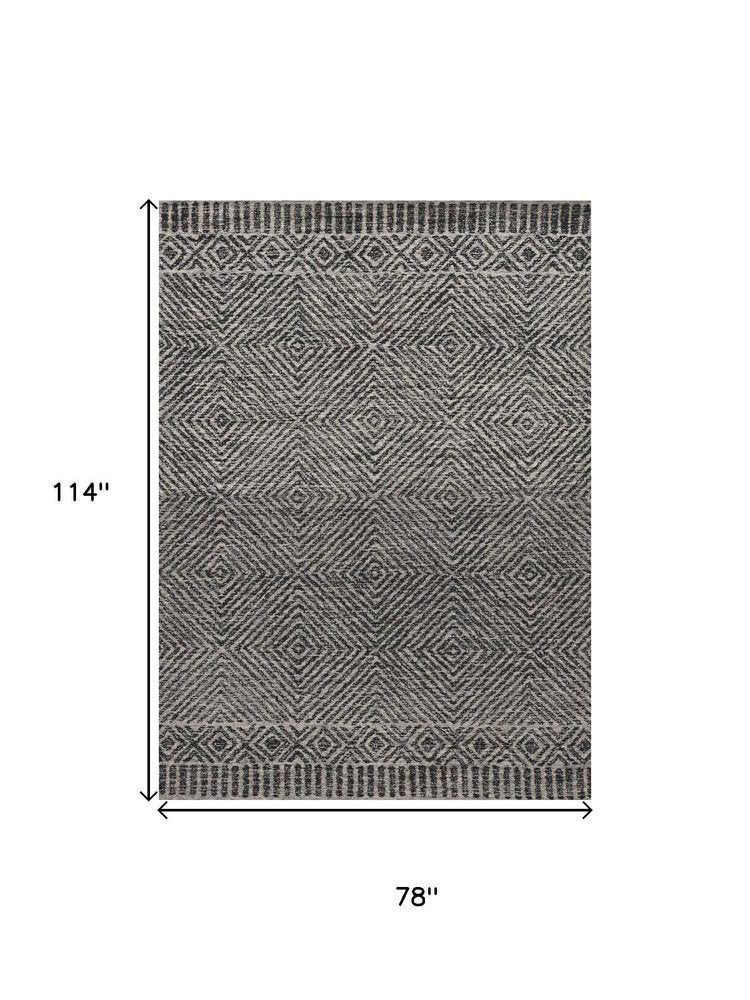 9' X 13' Gray And Black Wool Geometric Hand Tufted Area Rug