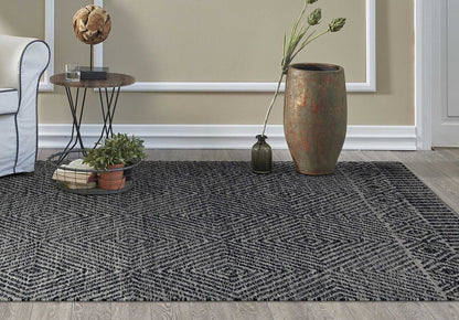 9' X 13' Gray And Black Wool Geometric Hand Tufted Area Rug