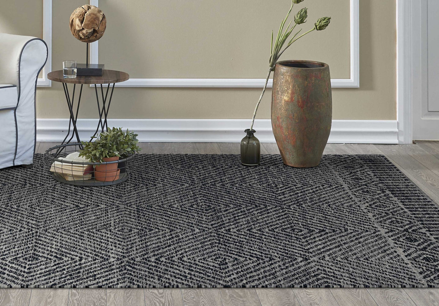 5' X 7' Gray And Black Wool Geometric Hand Tufted Area Rug